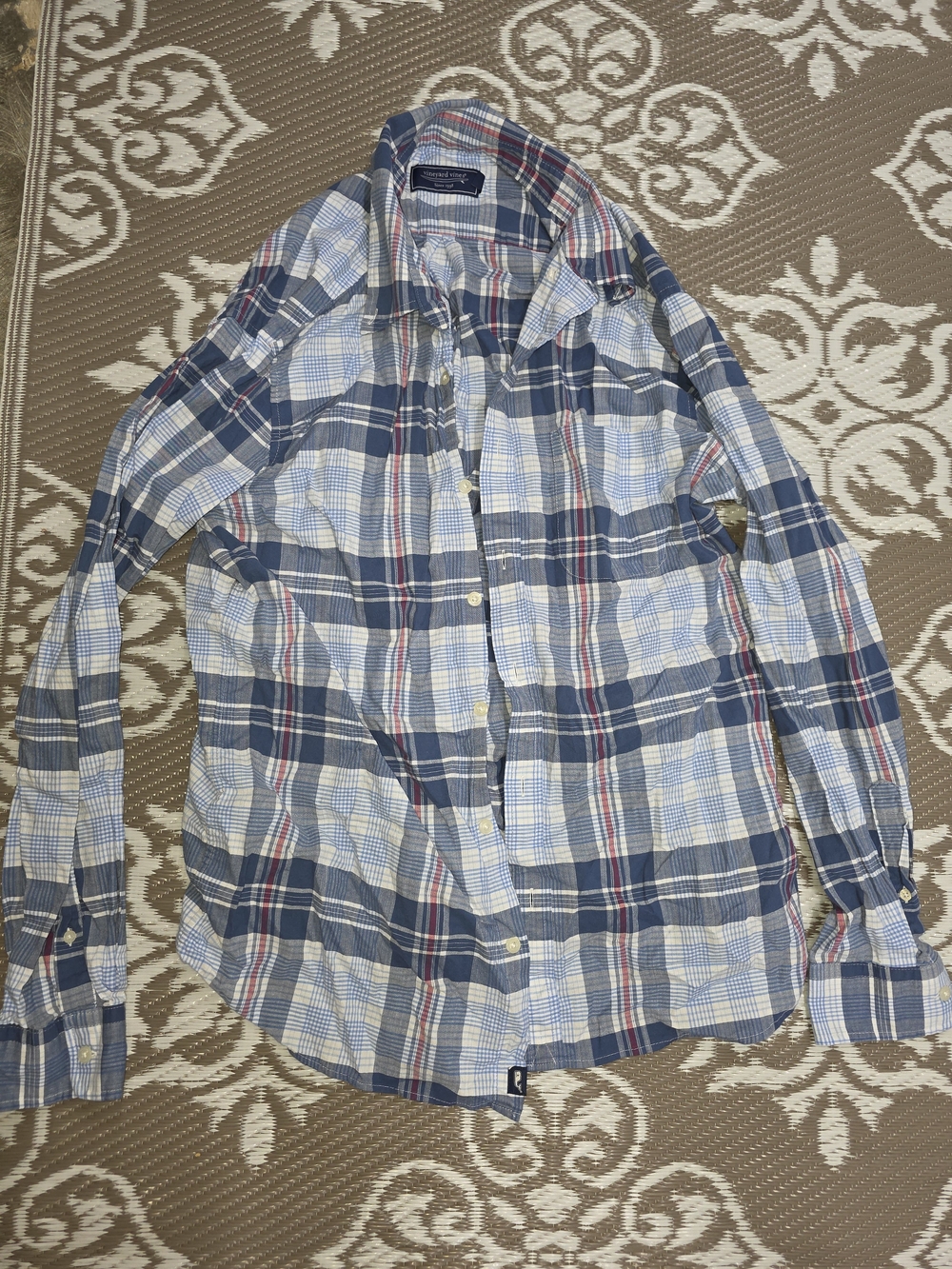 Vineyard Vines Blue and White Plaid Button-Down Shirt